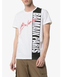 T-shirt à col rond imprimé blanc Balmain