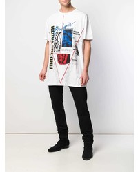 T-shirt à col rond imprimé blanc Balmain