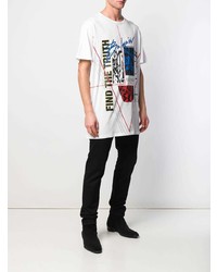 T-shirt à col rond imprimé blanc Balmain