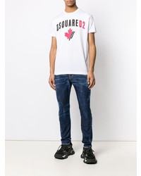 T-shirt à col rond imprimé blanc DSQUARED2