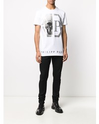 T-shirt à col rond imprimé blanc Philipp Plein