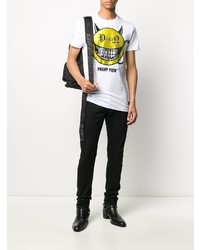 T-shirt à col rond imprimé blanc Philipp Plein