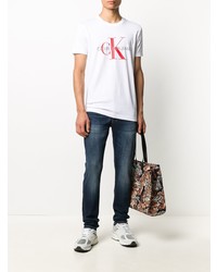 T-shirt à col rond imprimé blanc Calvin Klein Jeans