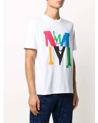 T-shirt à col rond imprimé blanc MCM