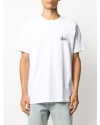 T-shirt à col rond imprimé blanc Stussy