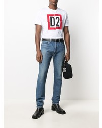 T-shirt à col rond imprimé blanc DSQUARED2