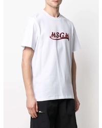 T-shirt à col rond imprimé blanc MSGM