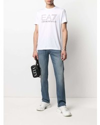 T-shirt à col rond imprimé blanc Ea7 Emporio Armani