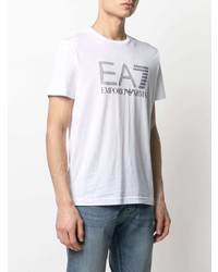 T-shirt à col rond imprimé blanc Ea7 Emporio Armani