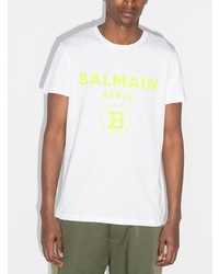 T-shirt à col rond imprimé blanc Balmain