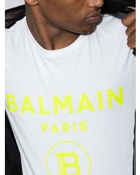 T-shirt à col rond imprimé blanc Balmain