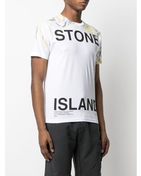 T-shirt à col rond imprimé blanc Stone Island