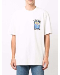 T-shirt à col rond imprimé blanc Stussy