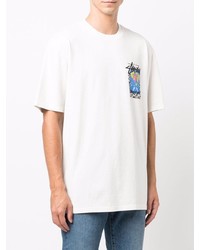 T-shirt à col rond imprimé blanc Stussy