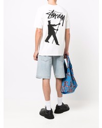 T-shirt à col rond imprimé blanc Stussy