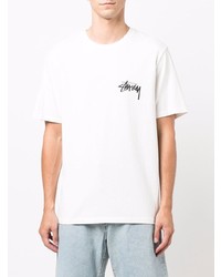 T-shirt à col rond imprimé blanc Stussy