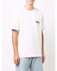 T-shirt à col rond imprimé blanc Stussy