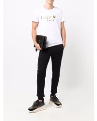 T-shirt à col rond imprimé blanc Balmain