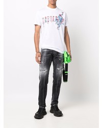 T-shirt à col rond imprimé blanc DSQUARED2