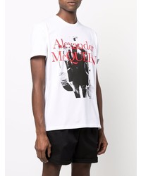 T-shirt à col rond imprimé blanc Alexander McQueen