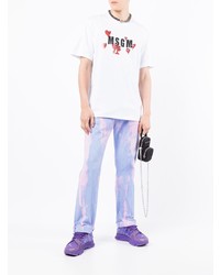 T-shirt à col rond imprimé blanc MSGM