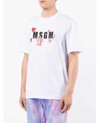 T-shirt à col rond imprimé blanc MSGM