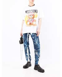 T-shirt à col rond imprimé blanc Moschino