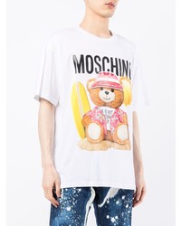 T-shirt à col rond imprimé blanc Moschino