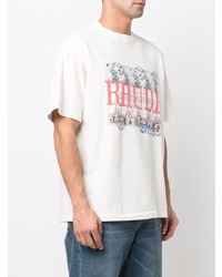 T-shirt à col rond imprimé blanc Rhude