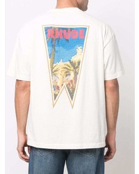 T-shirt à col rond imprimé blanc Rhude