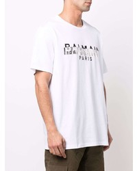 T-shirt à col rond imprimé blanc Balmain