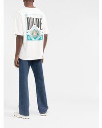 T-shirt à col rond imprimé blanc Rhude