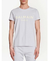 T-shirt à col rond imprimé blanc Balmain