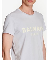 T-shirt à col rond imprimé blanc Balmain