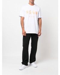 T-shirt à col rond imprimé blanc MSGM