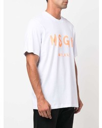 T-shirt à col rond imprimé blanc MSGM