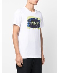 T-shirt à col rond imprimé blanc Marni