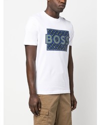 T-shirt à col rond imprimé blanc BOSS