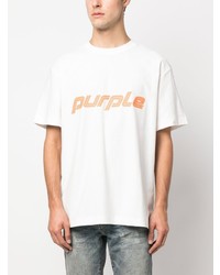 T-shirt à col rond imprimé blanc purple brand