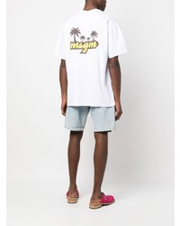 T-shirt à col rond imprimé blanc MSGM