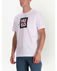 T-shirt à col rond imprimé blanc Hugo