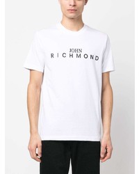 T-shirt à col rond imprimé blanc John Richmond