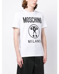 T-shirt à col rond imprimé blanc Moschino