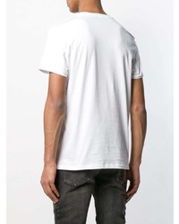 T-shirt à col rond imprimé blanc Balmain