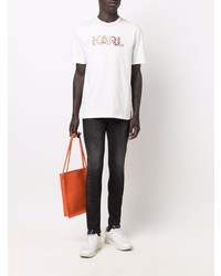 T-shirt à col rond imprimé blanc Karl Lagerfeld