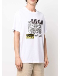 T-shirt à col rond imprimé blanc Roberto Cavalli