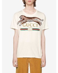 T-shirt à col rond imprimé blanc Gucci