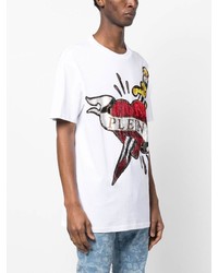 T-shirt à col rond imprimé blanc Philipp Plein