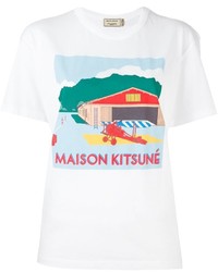 T-shirt à col rond imprimé blanc MAISON KITSUNE