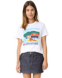 T-shirt à col rond imprimé blanc MAISON KITSUNE